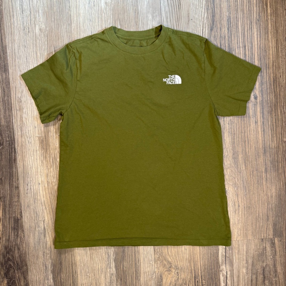 The North Face Womens Olive Green Graphic Logo T-Shirt Medium Never Stop Explore